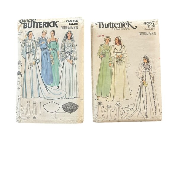 Vintage Butterick Wedding Dress Patterns 6514 4887 Uncut Bridal Formal Sewing - Picture 2 of 8